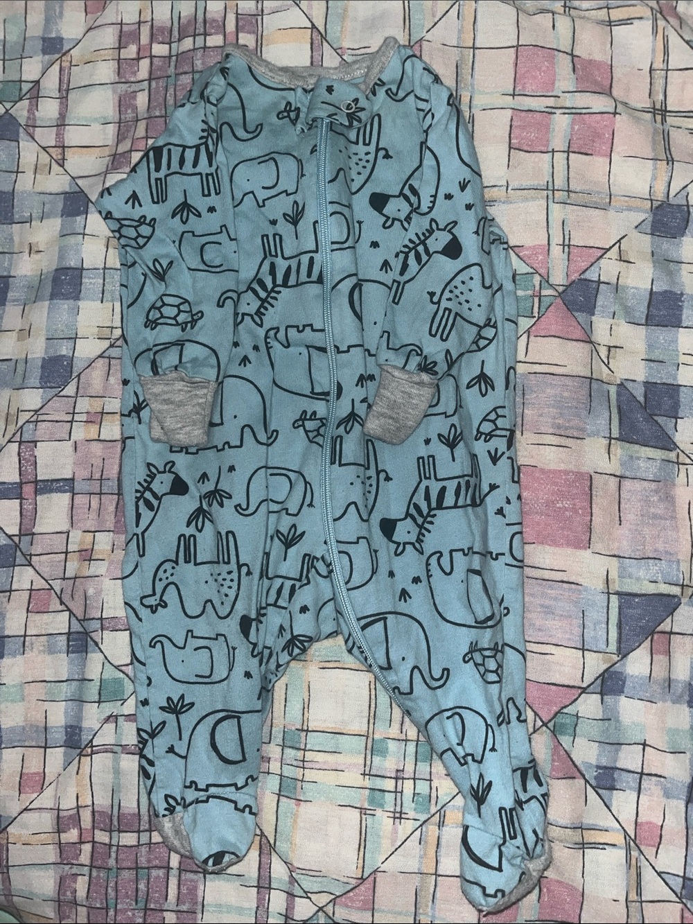 Newborn 0m / Blue Animal-Print Footed One-Piece for Kids
